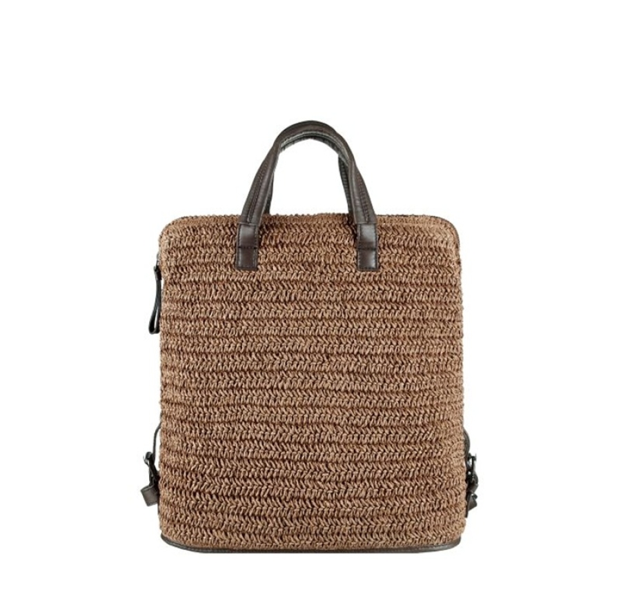 SEABREEZE BACKPACK COFFEE – nachhaltiger Rucksack aus Natur-Raffiabast und Leder